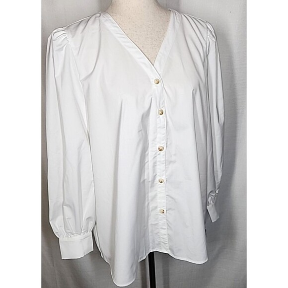 Halara White Button Up Long Sleeve Blouse Size Large - Picture 2 of 6